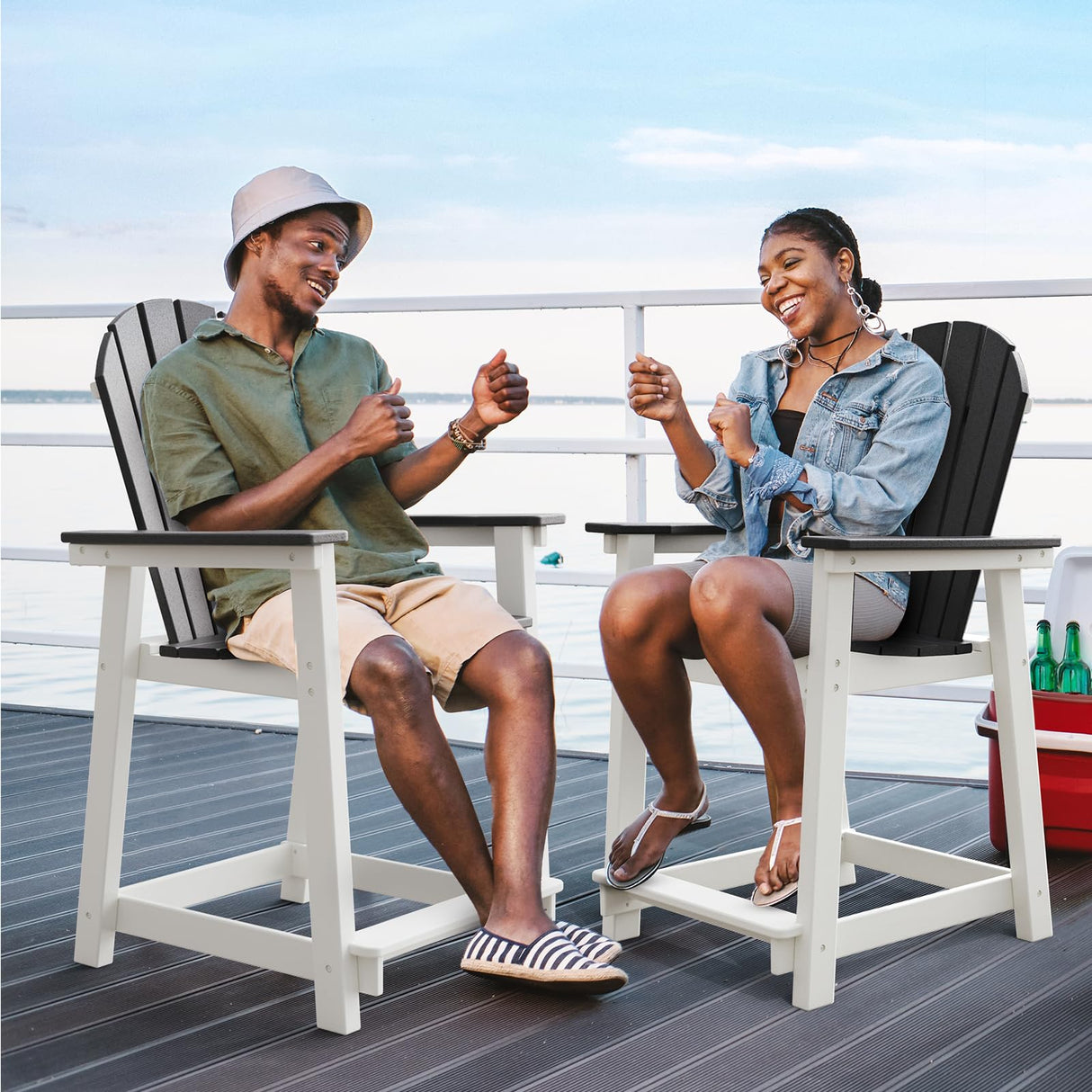 OTSUN Tall Adirondack Chairs, Outdoor Balcony Chair, Patio Bar Stool Chair with Widened Arms, High Back, Footrest, 400lbs, All-Weather Bar Height Chair for Garden, Yard, Backyard OTSUN