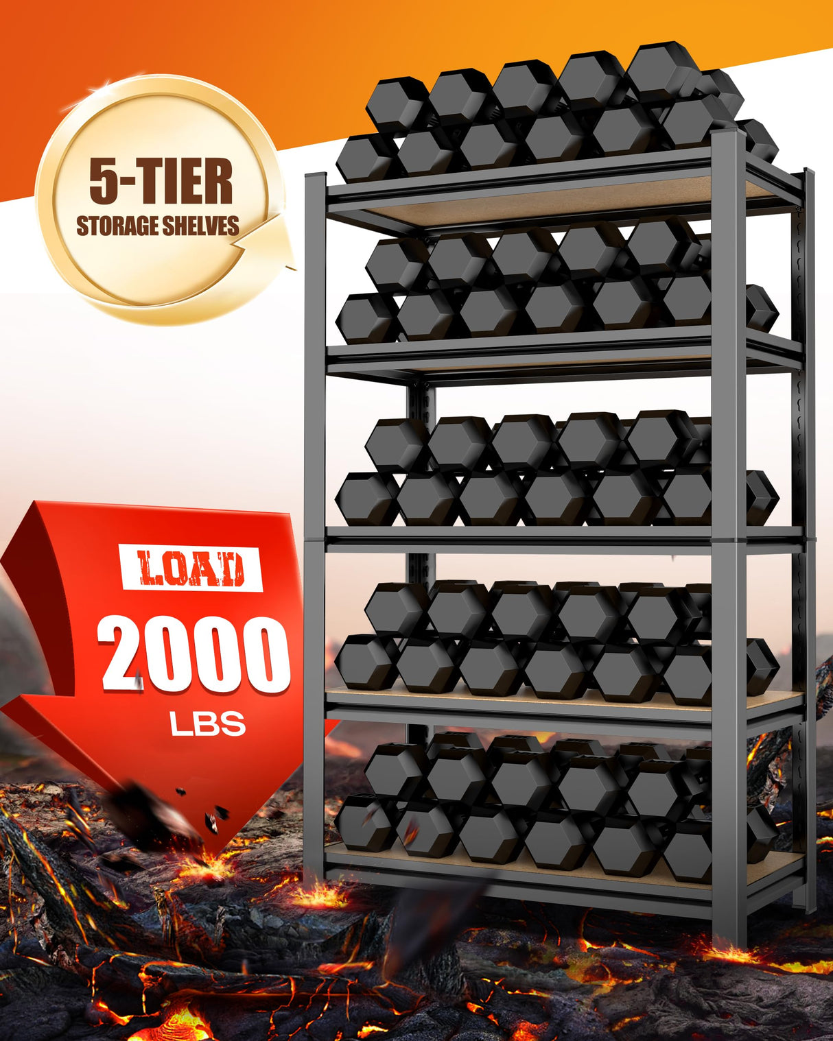 AOAORGG Set of 2 Heavy Duty Garage Shelving, 5-Tier Storage Shelves, 2000LBS Metal Shelf, Adjustable Shelving Unit, for Basement, Kitchen, Warehouse, Pantry, 15.7" Dx35.4 Wx71.2 H, Black AOAORGG