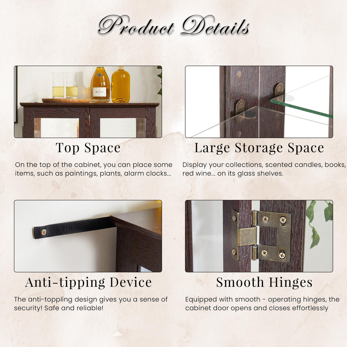 44"H Lighted Glass Display Cabinet with Glass Doors, Wooden Curio Cabinet with 3 Adjustable Shelves, Mirrored Back Panel, Arched China Cabinet for Living Room, Light Bulb Included (Dark Cherry) Eyisean