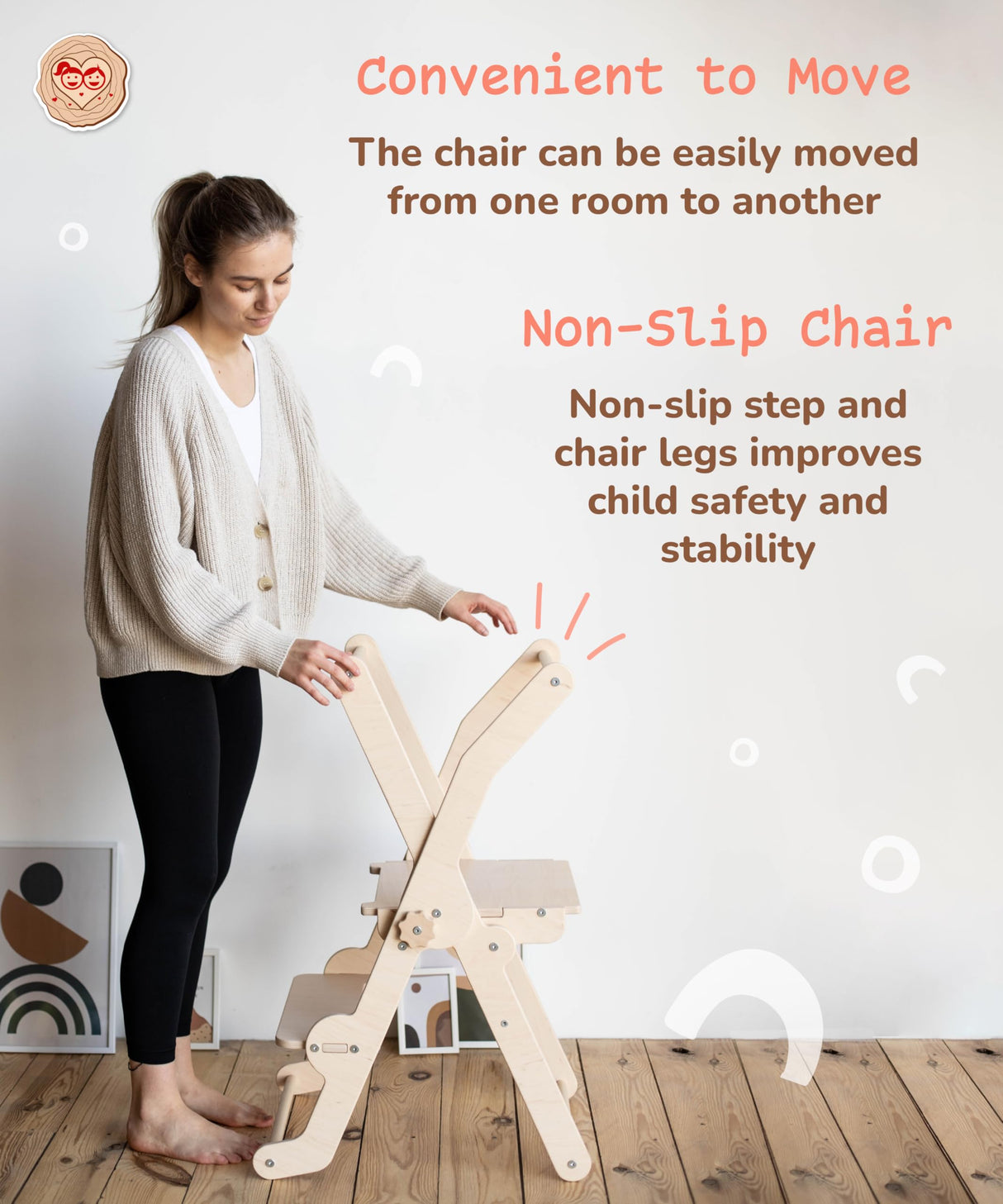 Woodandhearts toddler tower, Made in EU, toddler tower, toddler stool, foldable toddler tower, toddler standing tower, toddler stool for kitchen, toddler tower foldable (Ladder) Wood And Hearts