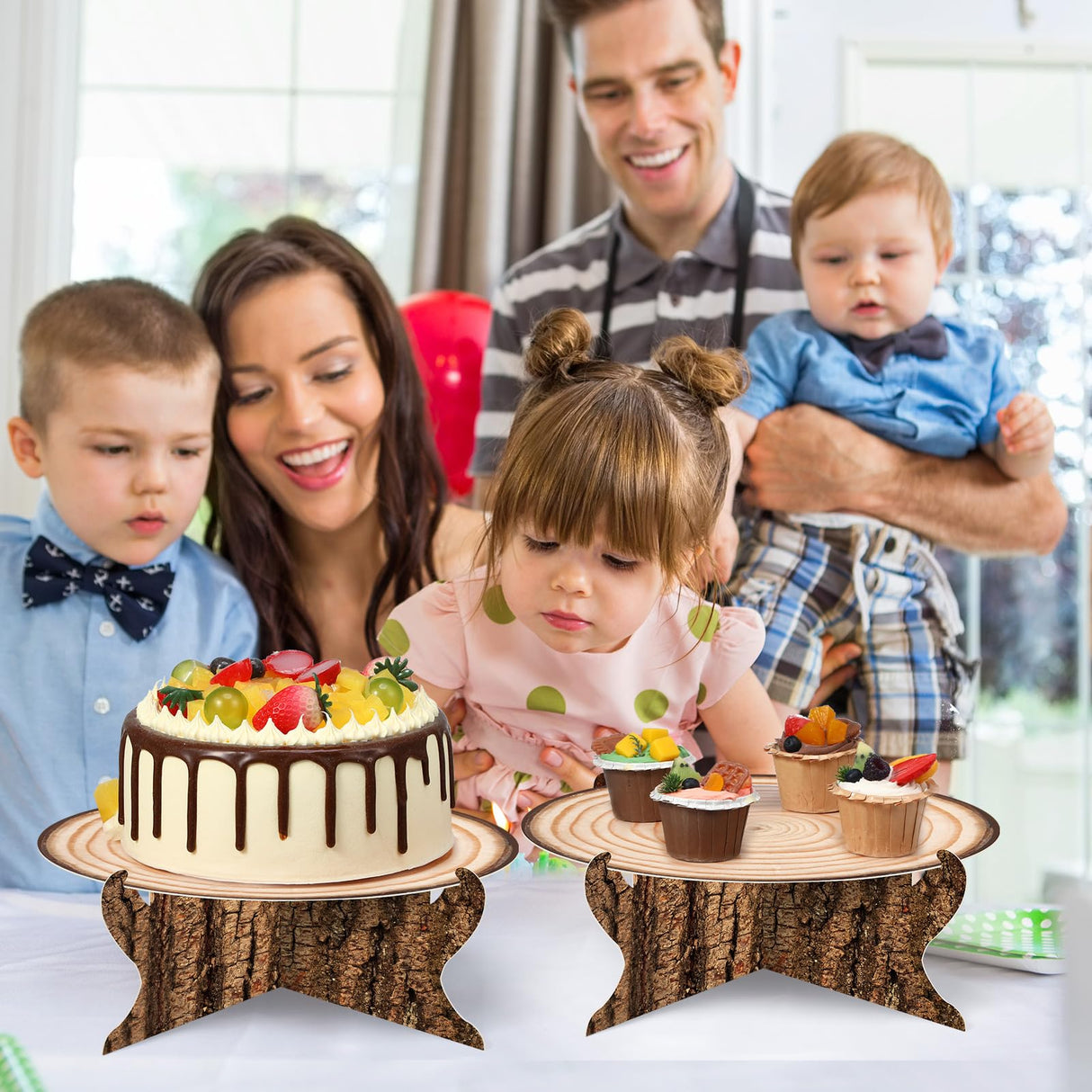 Zopeal 2 Pcs Woodland Cupcake Stand Wooden Cupcake Stand Decoration Western Cake Holder Camping Cake Holder for Woodland Baby Shower Decoration Forest Safari Birthday Party Supplies(Classic) Zopeal