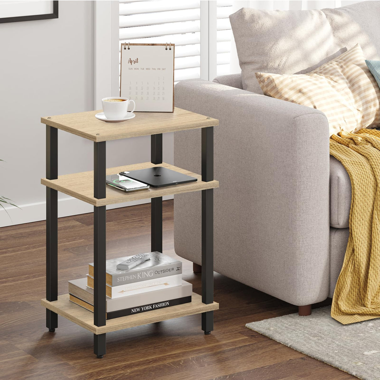 TUTOTAK Set of 2 End Table, Side Table, Nightstand, 3-Tier Storage Shelf, Couch Table for Small Space TB01BO0492 TUTOTAK