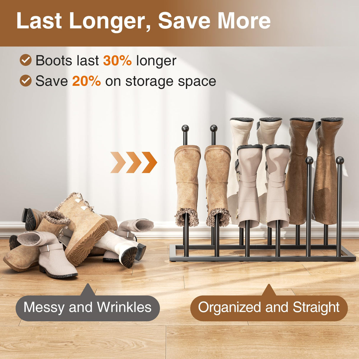 pickpiff Boot Rack Organizer Tall Boots - Black Boot Storage Organizer Tall Boots for Closet, Entryway, Garage, Porch, Free Standing Shoe Racks for 6 Pairs pickpiff