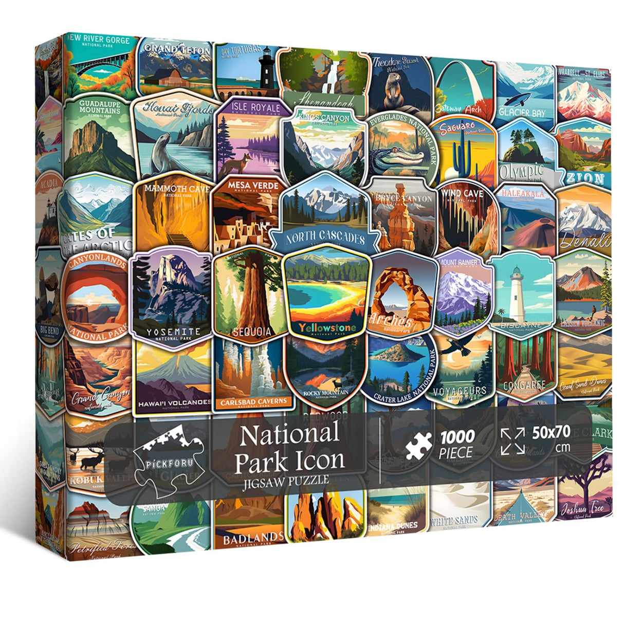 PICKFORU National Parks Puzzles for Adults 1000 Pieces and up, National Parks Stickers Puzzle Collects Yellowstone Yosemite Zion Glacier, National Park Poster Jigsaw Puzzles as Home Decor PICKFORU