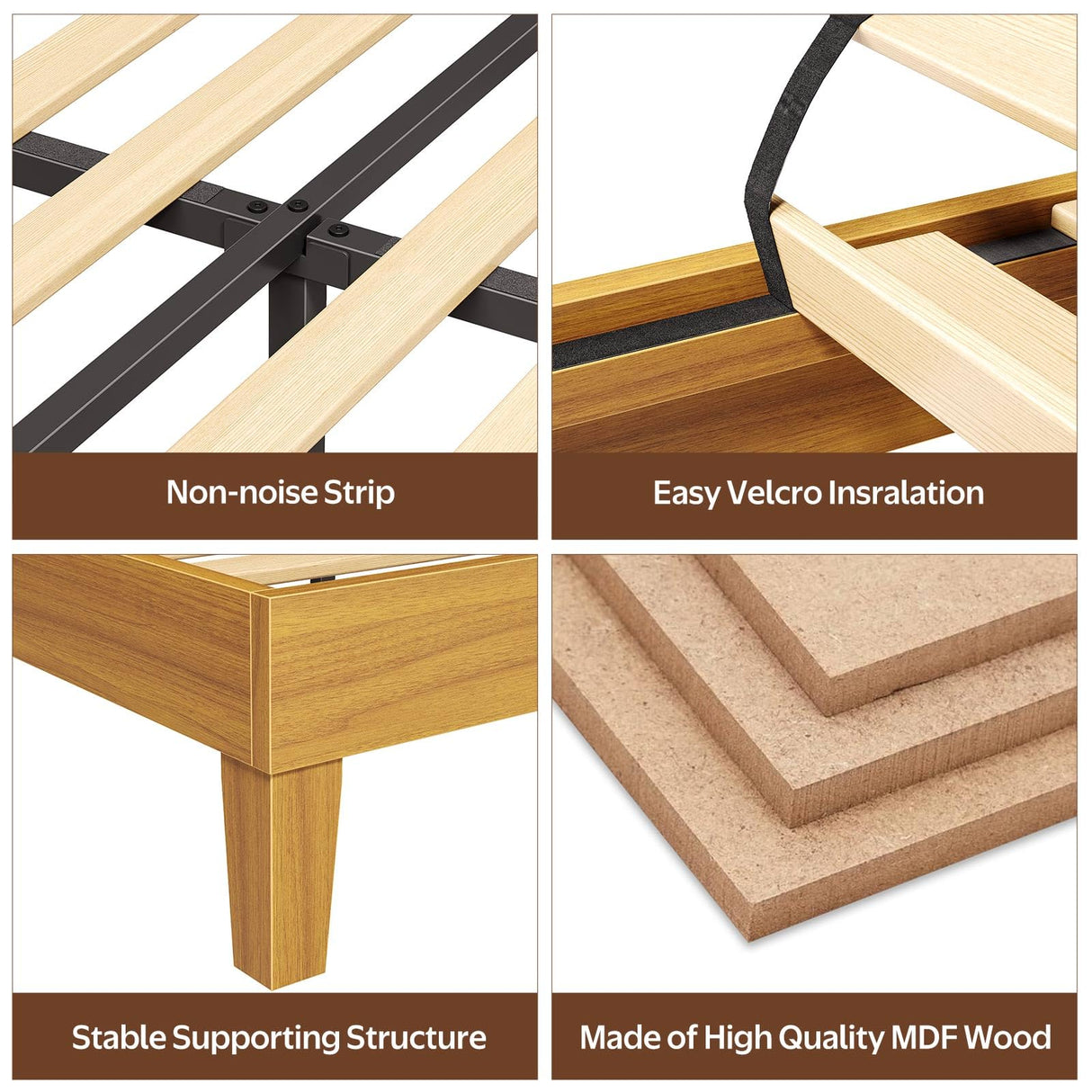 Rolanstar Queen Bed Frame with Headboard, Charging Station and LED Lights, Wooden Bed Frame Foundation with Wood Slat Support, No Box Spring Needed, Pine Rolanstar