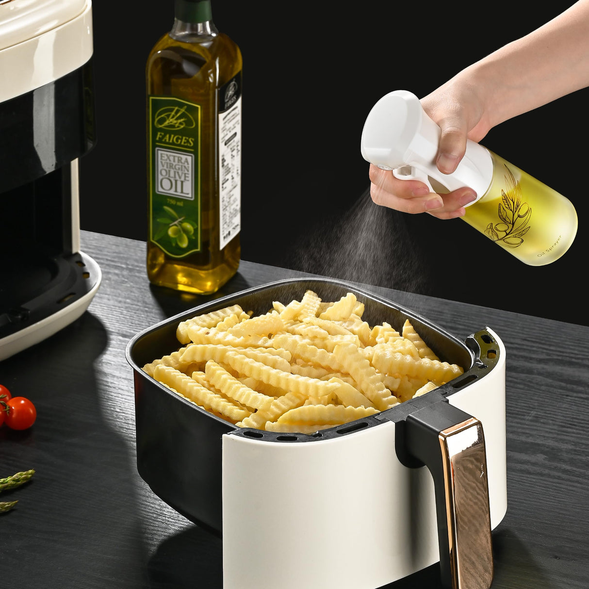 Oil Sprayer for Cooking, Olive Oil Sprayer Mister, 200ml Glass Olive Oil Spray Bottle, Kitchen Gadgets Accessories for Air Fryer, Patented Technology, Widely Used for Salad Making, Baking, Frying, BBQ Tumyig
