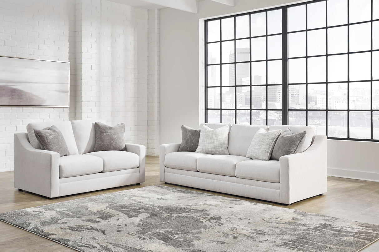 Signature Design by Ashley Maitelynn Contemporary Loveseat with Accent Pillows, Reversible Cushions and Sloped Arms, Light Gray Signature Design by Ashley