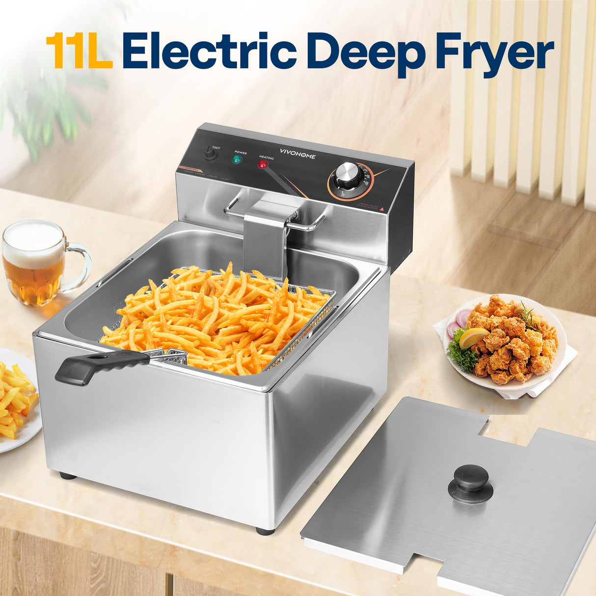 VIVOHOME 1700W 20 QT Electric Deep Fryer with 11.6 QT Removable Basket, Overheat Protection and Temperature Control for Commercial and Home Use VIVOHOME