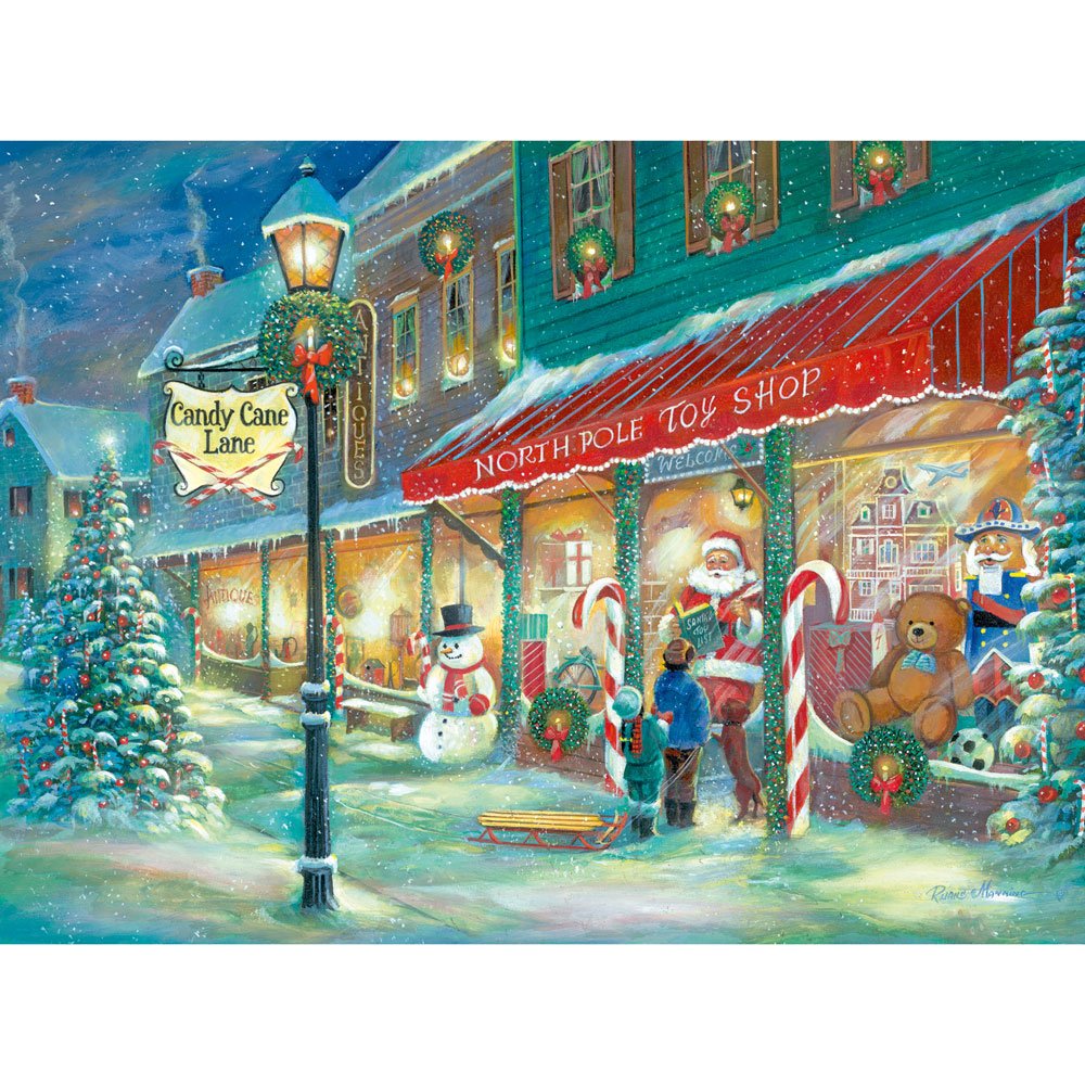 Bits and Pieces - 1000 Piece Glow in The Dark Puzzle for Adults - Candy Cane Lane, Christmas Candy, Holiday - by Artist Ruane Manning - 1000 pc Jigsaw Bits and Pieces