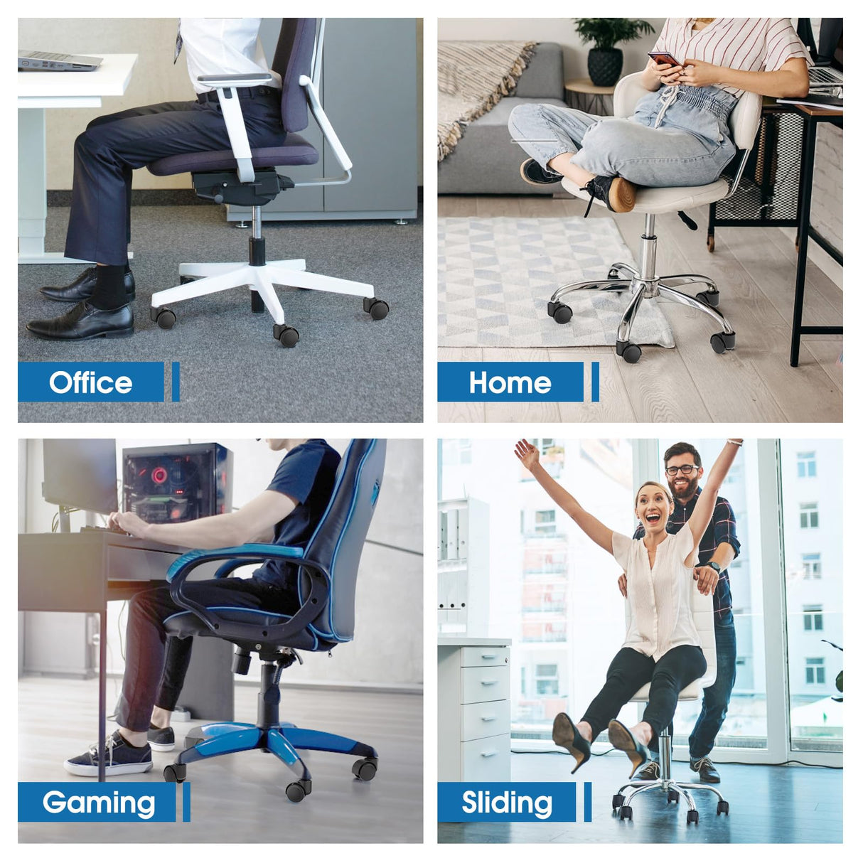 MaxGear 2" Office Chair Wheels Heavy Duty Replacement, Mute Rubber Rotating Desk Chair Caster Wheels, Safe for All Floors Including Hardwood, Universal Standard Stem Size Fits 99%, Set of 5 MaxGear