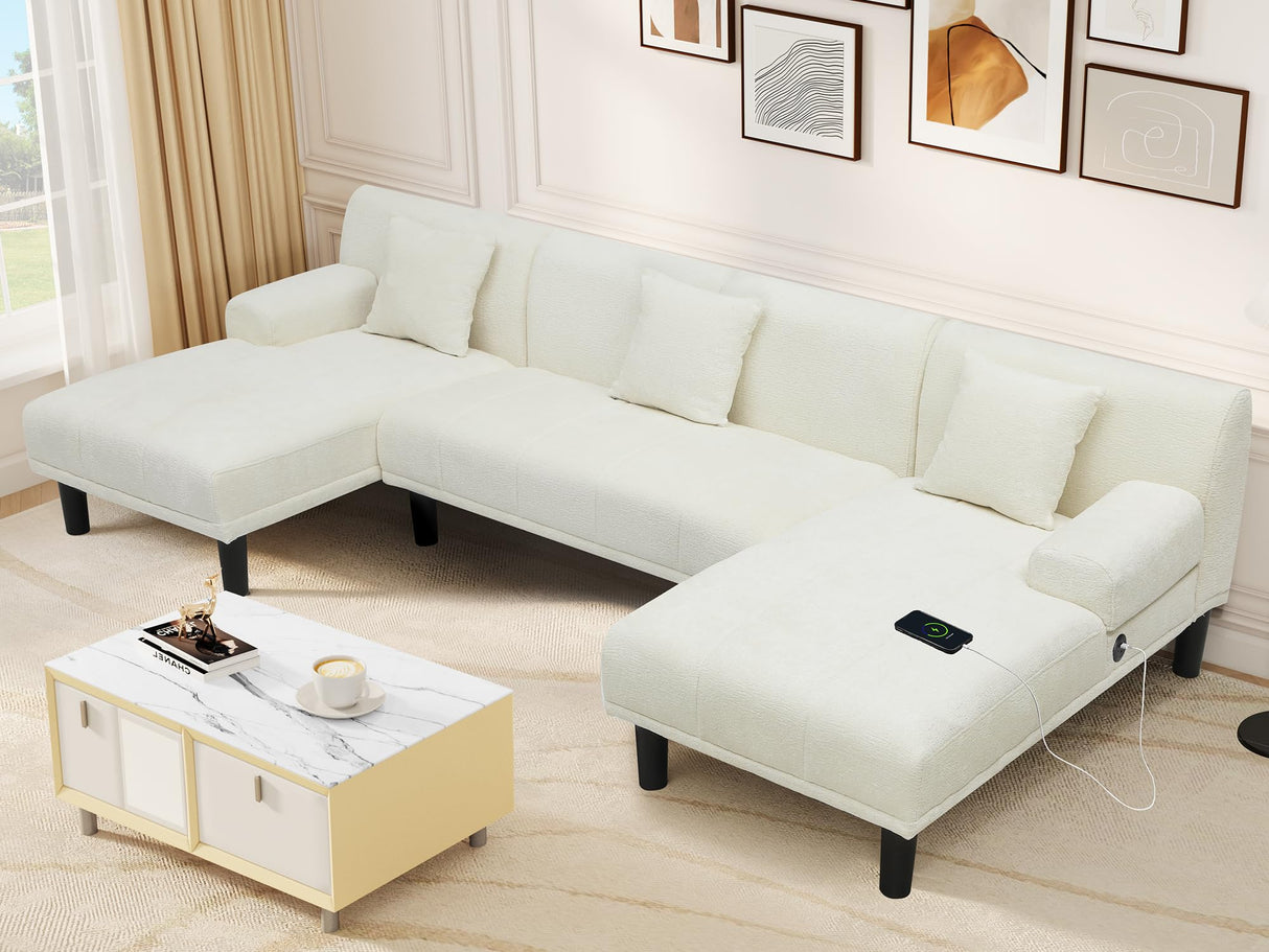 YITAHOME Sectional Couches for Living Room, U Shaped Sofa Chenille Modern Couch with USB & Type C Charging Ports Double Chaise and Comfy Upholstered Sofa, Beige YITAHOME