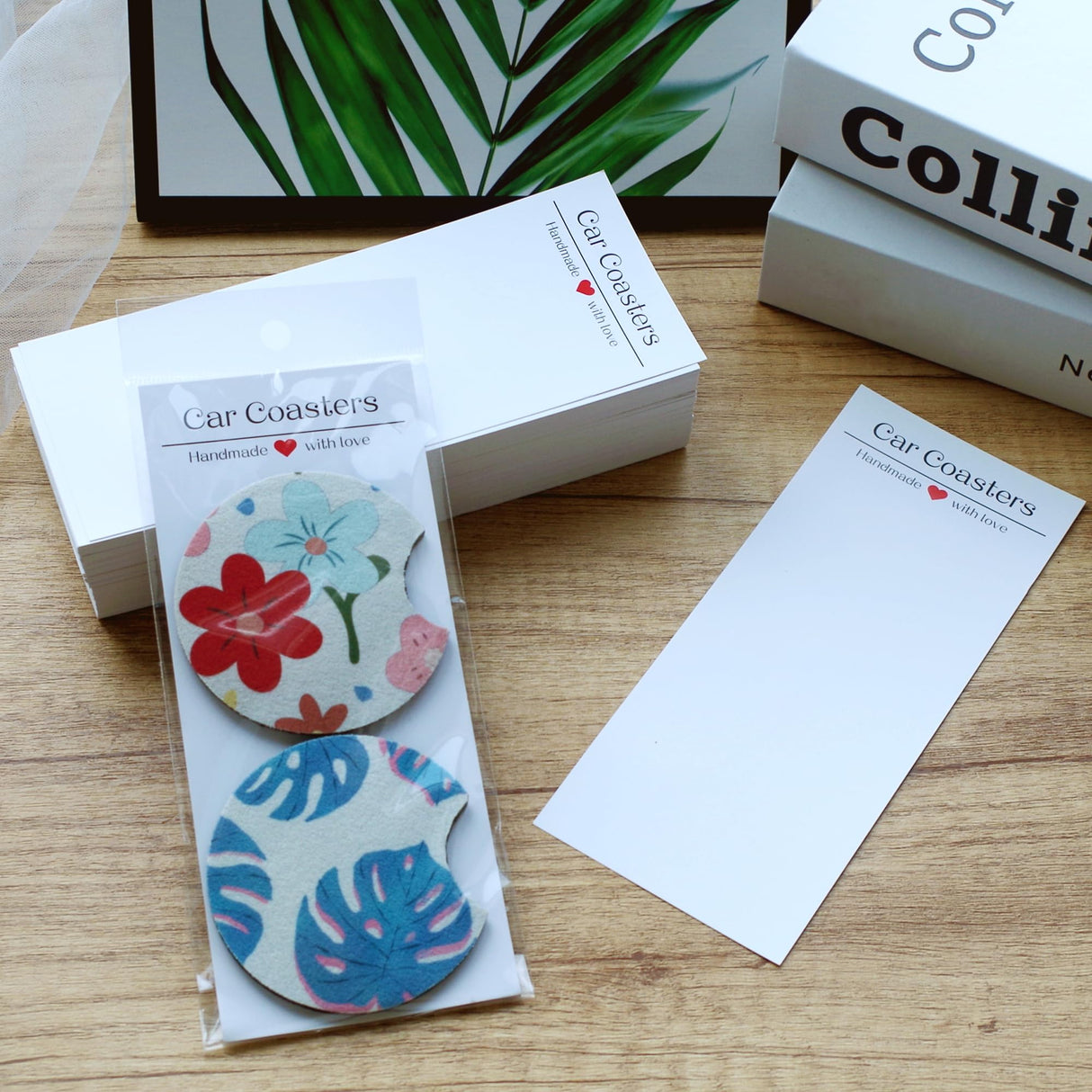 100PCS Car Coaster Packaging for Selling, Sublimation Blanks Car Coasters Cards with Bags, Sublimation Car Coasters Display Cards 6.8x2.85In, Heat Press Machines Accessories Vcekract