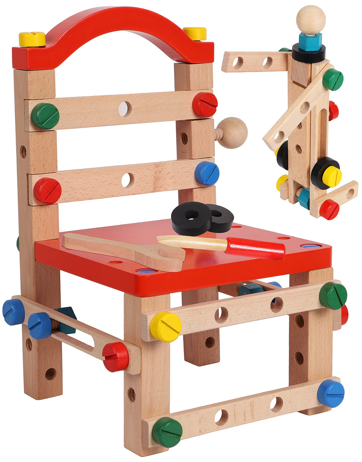 Wooden Nuts and Bolts Set - Construction Work Bench Chair - Wooden Construction Kits for Kids - Wooden Toys for 4 Years Old -Compatible with TOWO Nuts Bolts Set Toys of Wood Oxford