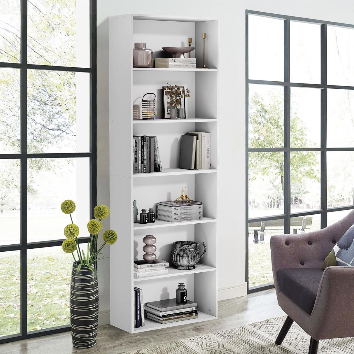 GRUSIGN 71" Tall Bookcase, 6-Tier Open Display Storage Shelves, Floor Standing Large Book Shelf for Living Room, Home Office, Bed Room, White GRUSIGN