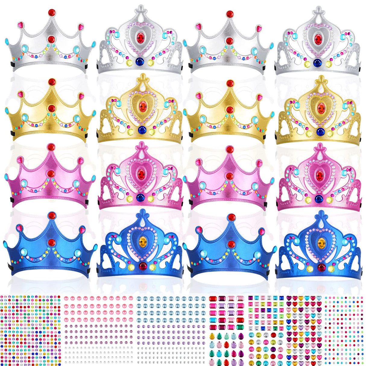 Epakh Princess Party Crowns Set, 27 Pcs DIY Crown with Diamond Stickers, Princess Party Supplies, Birthday Party Decoration Favor Supplies, Costume Headwear, for Children, Princess Fans Epakh