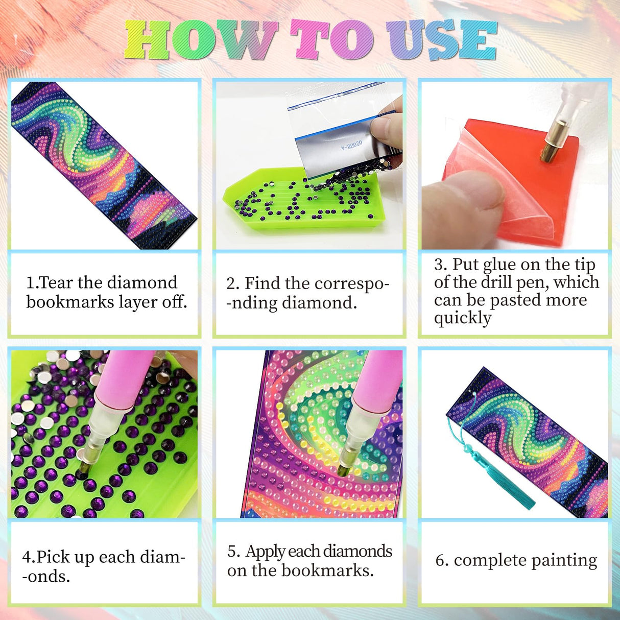 beinkmake 10Pcs Aurora Starry Sky 5D Diamond Art Bookmarks Forest Lake Diamond DIY Painting Bookmarks Rhinestones Beaded Acrylic Tassel Bookmark for Adult Beginner Crafts beinkmake