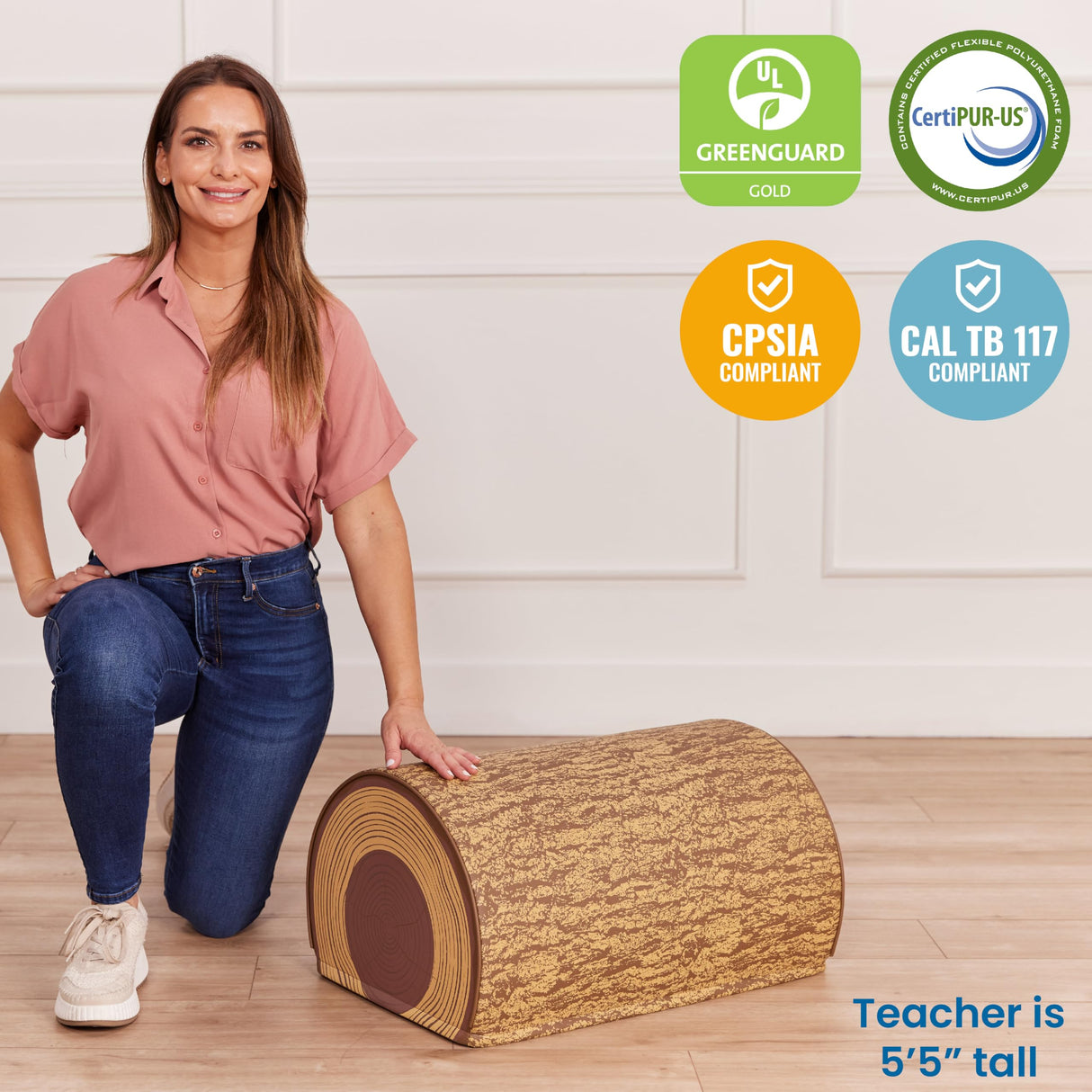 ECR4Kids SoftZone Tree Log Half Seat, 12in, Kids Bench, Chocolate ECR4Kids