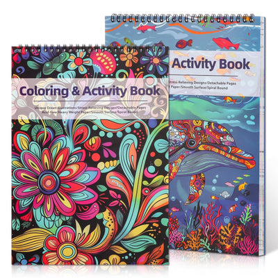 2 Pack Adult Coloring Book Set, 8.3×11.7in Exquisite Pattern Coloring Books for Adults Relaxation, Spiral Bound Coloring Book for Stress Relief, Ideal for DIY, Crafts Mindfulness Gifts for Women