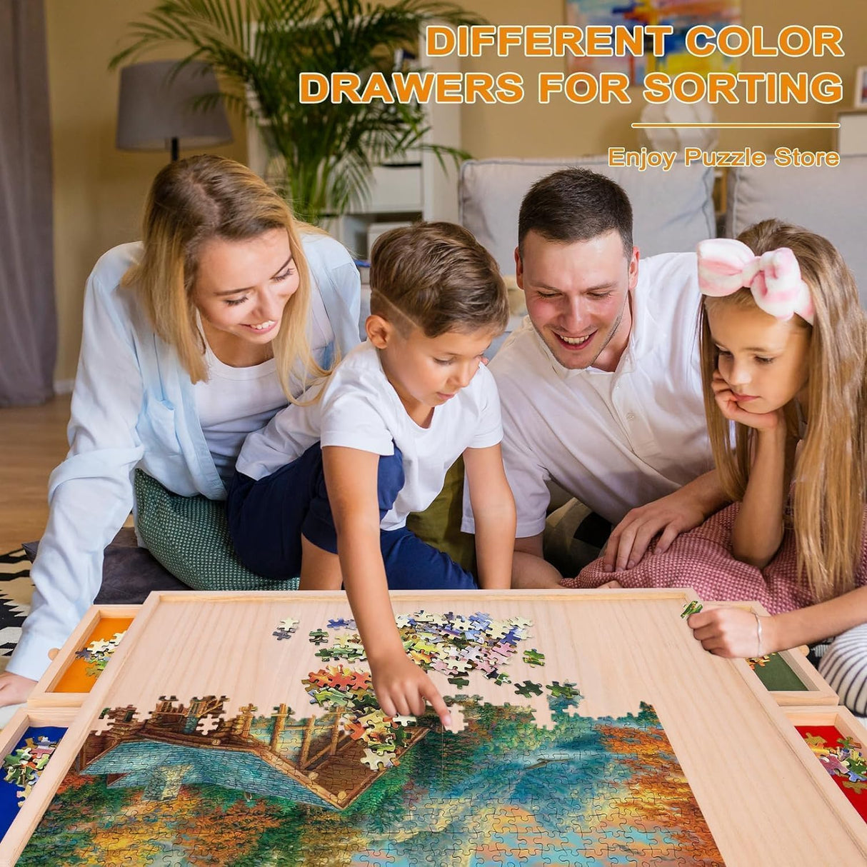 Rotatable 360-Degree Wheels Puzzle Board with Drawers and Cover 1500 Pieces Lightweight Portable Wooden Puzzle Table for Adults Kids 35'' x 26'' Woodever