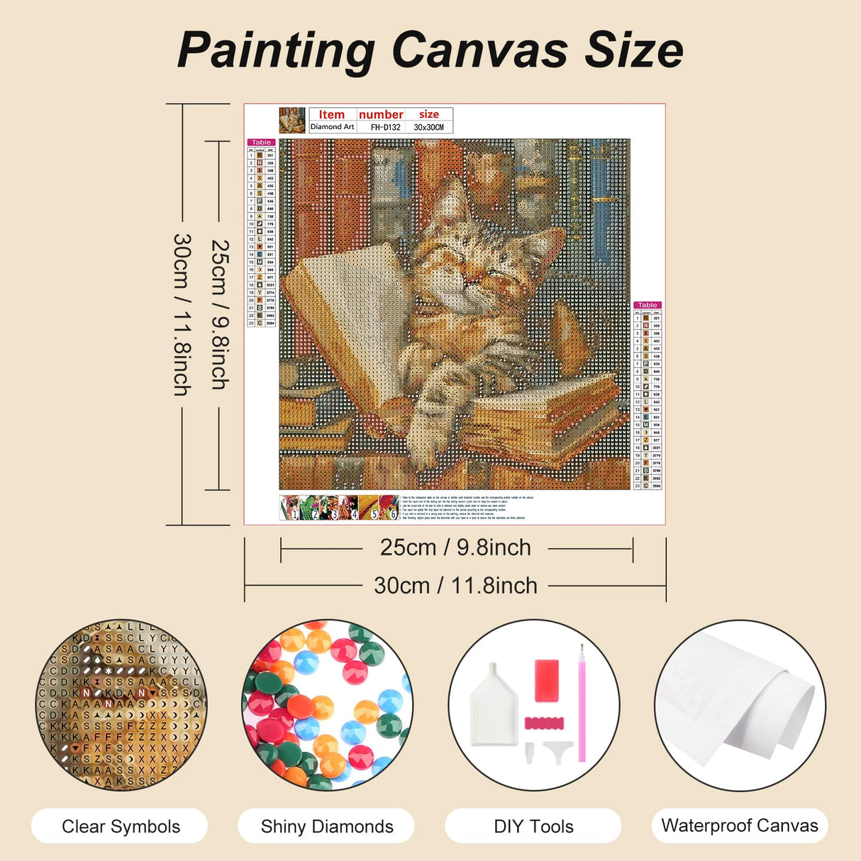 FHBUBPUP Cat Diamond Painting Kits for Adults, Sleepy Kitten Diamond Art Kits for Beginners, 5D DIY Full Drill Round Diamond Point Gem Art, Craft Gift Suitable for Home Wall Decoration 12×12Inch FHBUBPUP