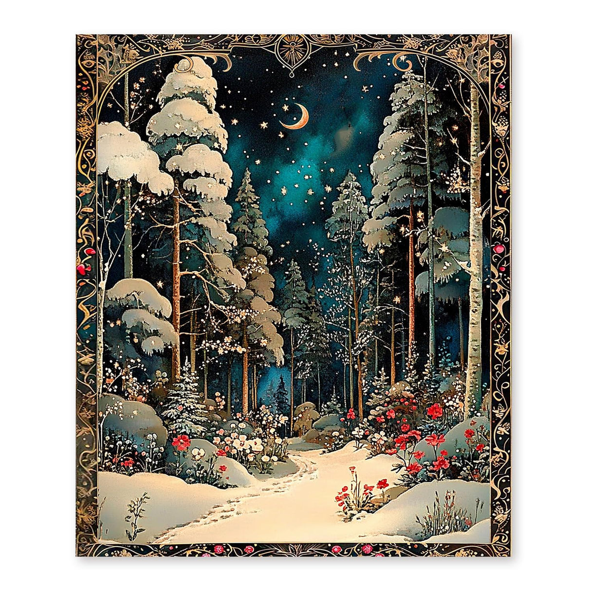 RLTXBUK Christmas Enchanted Forest Diamond Art Kits, Magical Winter Forest Xmas Holiday Gem Diamond Painting Art Kits for Adults Kids Beginners, Christmas Home Room Decor 9.8x11.8 Inch RLTXBUK