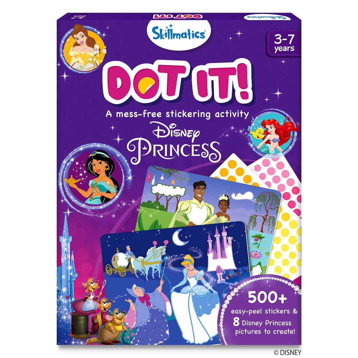 Skillmatics Dot It Sticker Art - Disney Princess, Mess-Free Fun for Kids, 500+ Stickers, Craft Kits, DIY Scrapbooking Activity, Travel Toys, Gifts for Girls & Boys Ages 3, 4, 5, 6, 7 Skillmatics