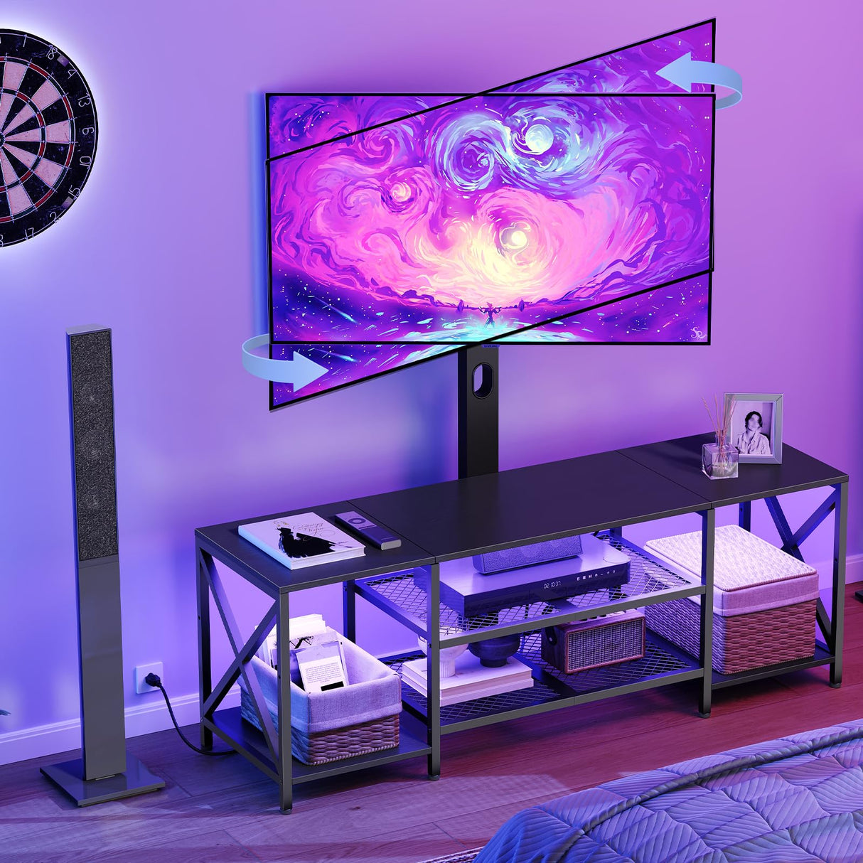 HOOBRO TV Stand with Mount and Power Outlet, LED Entertainment Center with Swivel TV Mount for 32/45/55/60/65/70/75 inch TVs, TV Cabinet with 3-Tier Storage, for Living Room, Bedroom, Black BB46UDDS01 HOOBRO