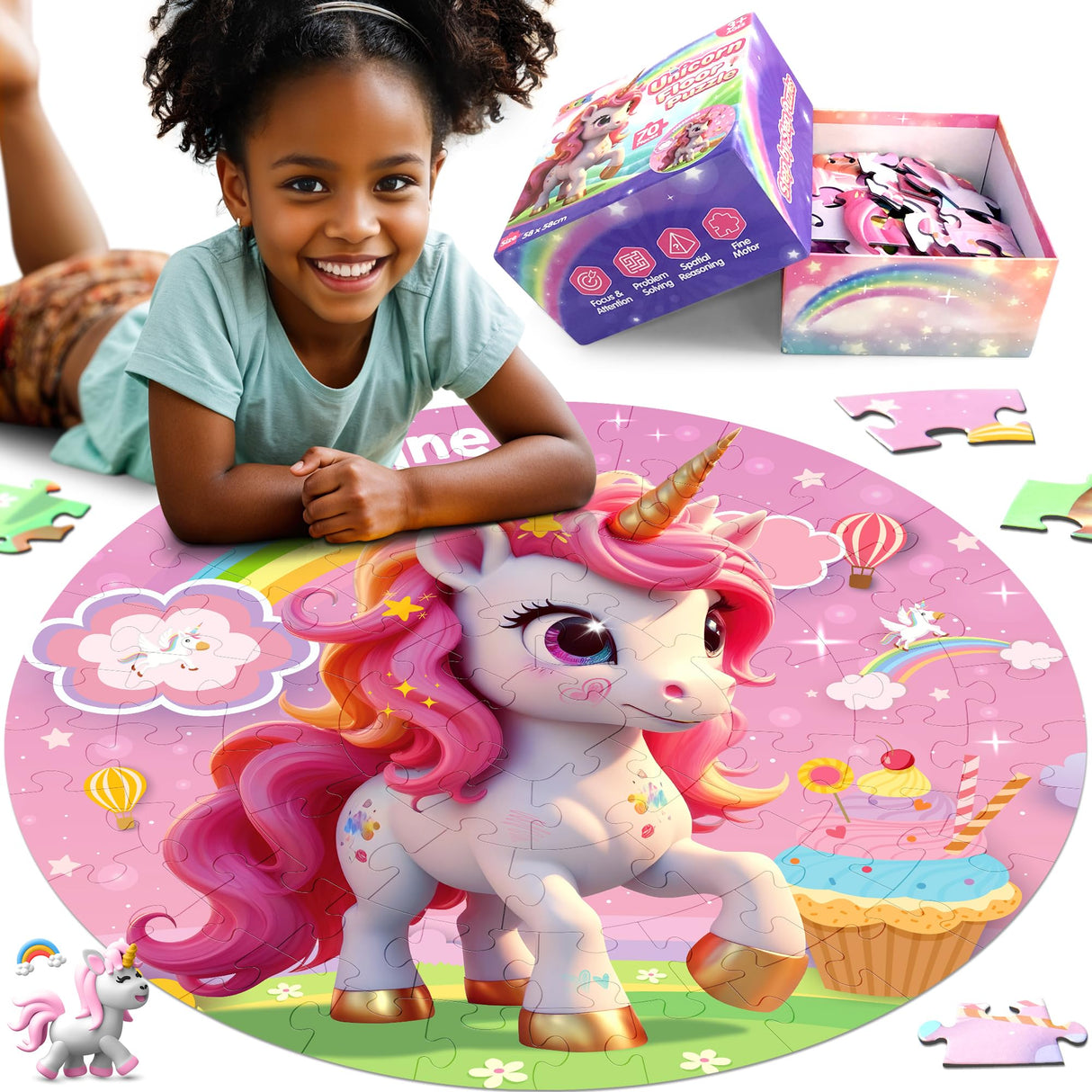 ZIZZ Unicorn Toy for Girls Kids - Best 70 Pieces Unicorn Floor Puzzle for Kids Age 3 4 5 6 7 8 Years Old Girls Learning & Educational Games Toys Toddlers Gifts for Birthday Christmas Party Activity ZIZZ