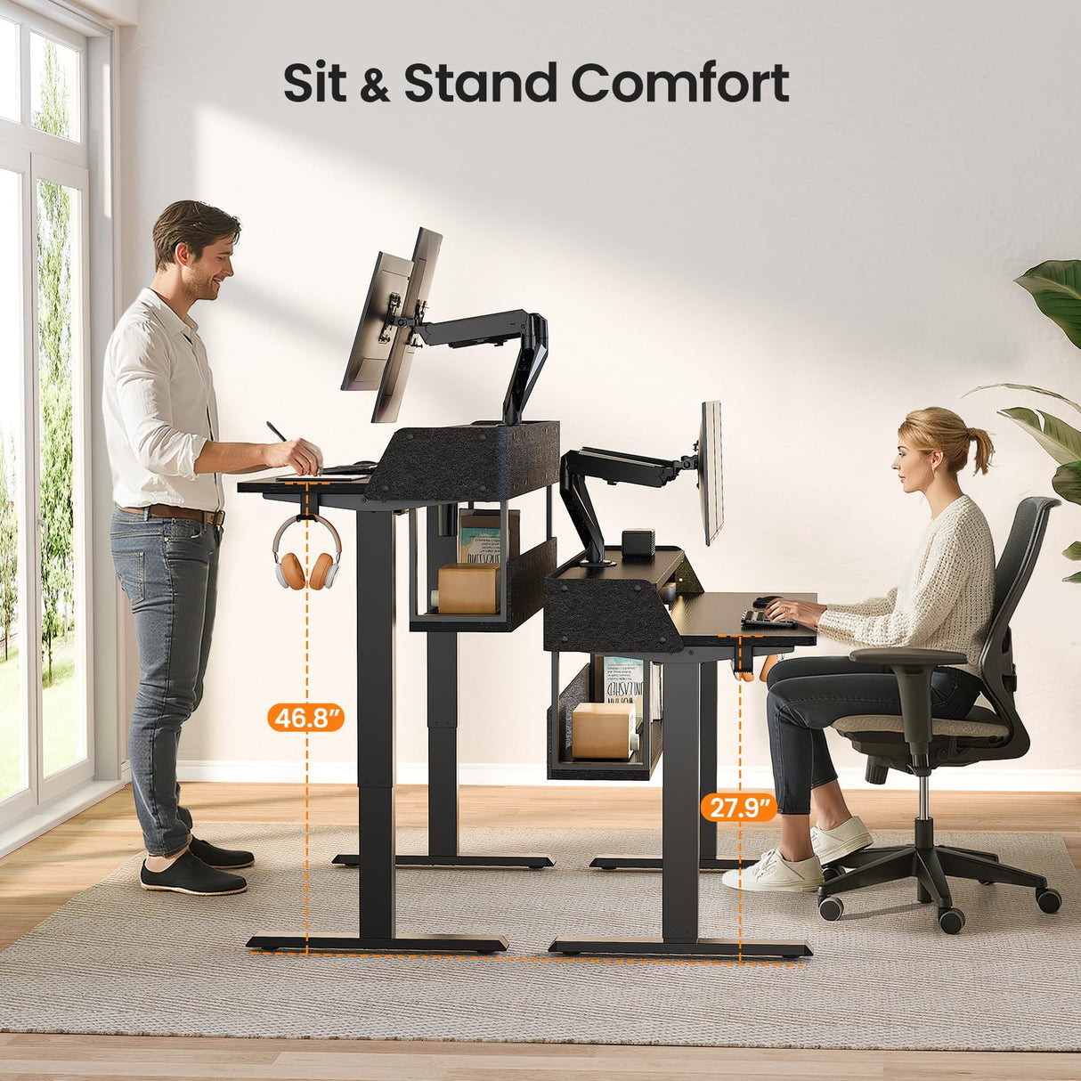 ErGear Adjustable Electric Standing Desk with Bookshelf & RGB Monitor Stand ErGear