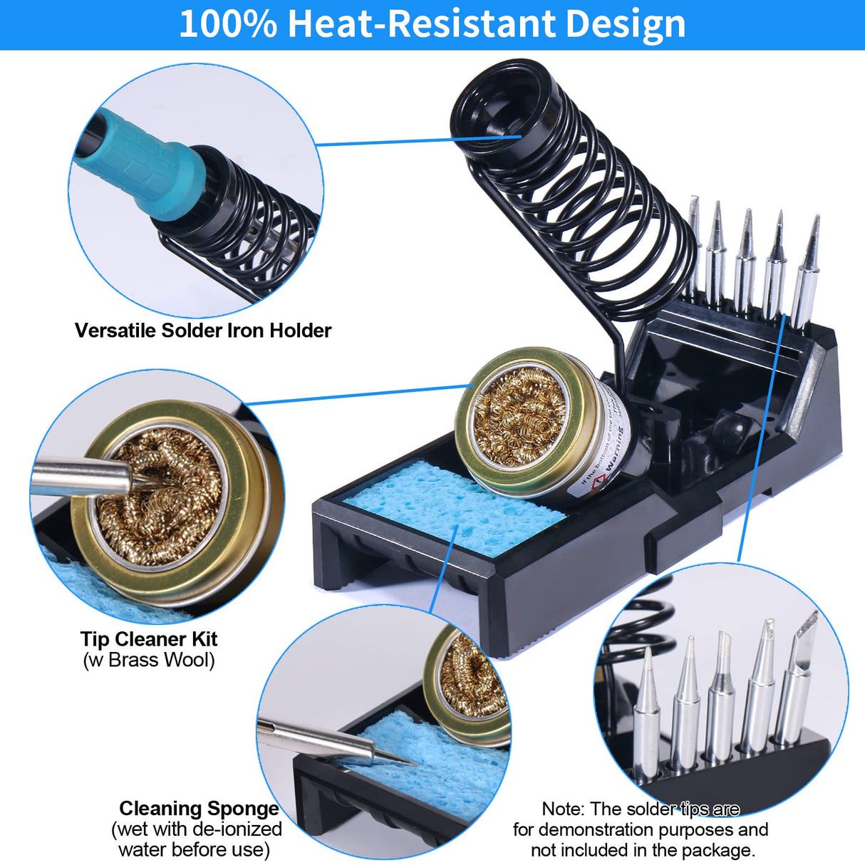 YIHUA X-4 Premium Soldering Iron Holder with Brass Wool, Cleaning Sponge and Solder Tip Slots YIHUA