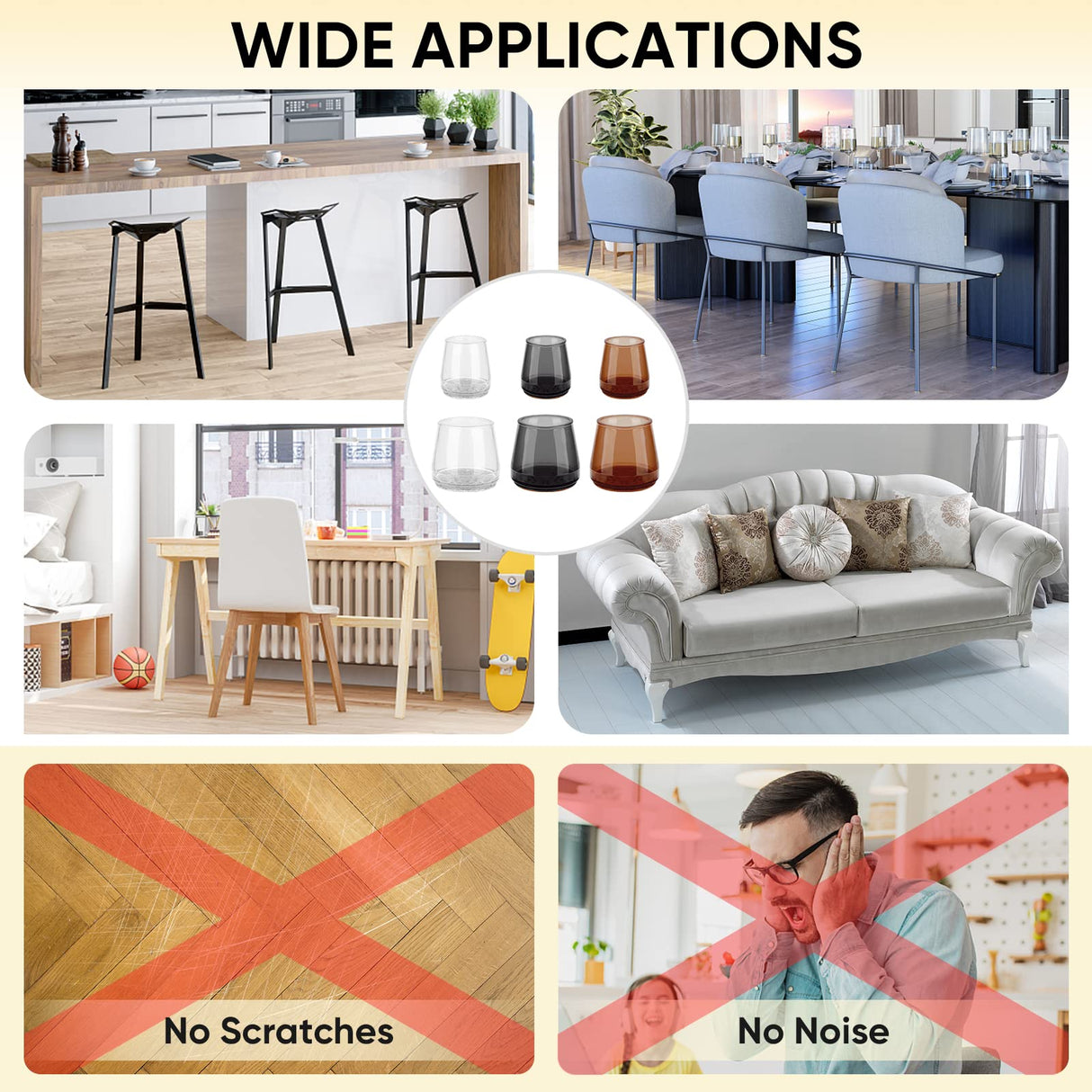 BALEINE 16 Pack Silicone Chair Leg Floor Protectors, Stool Leg Protectors Cap, Non-Slip Chair Leg Caps for Hardwood Floors (Clear & Small, 16 Pack) BALEINE