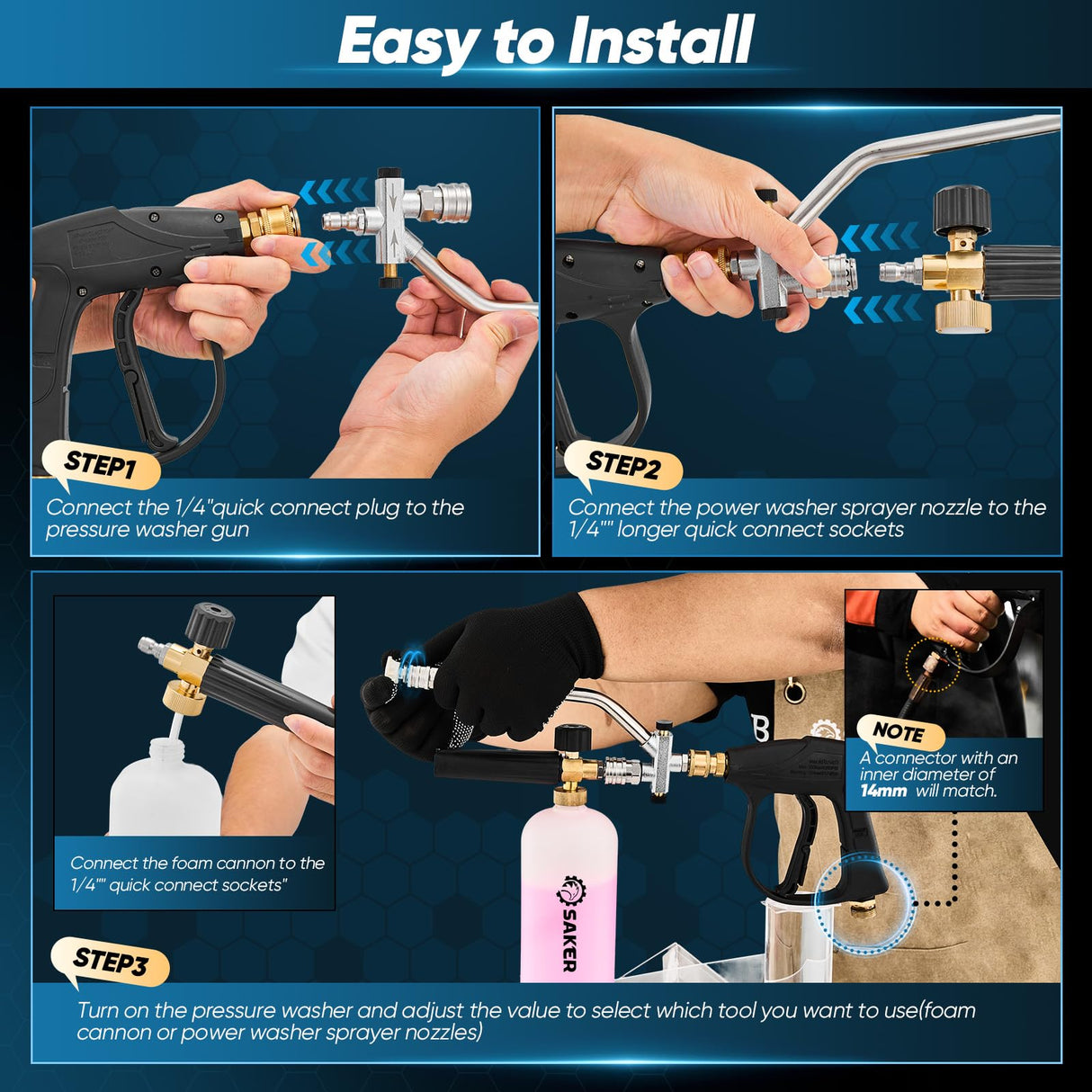 Saker Foam Cannon for Pressure Washer Kit with Foam Cannon Dual Connector Accessory,Pressure Washer Gun for Car Washing and Cleaning,5 Power Washer Sprayer Nozzles Saker