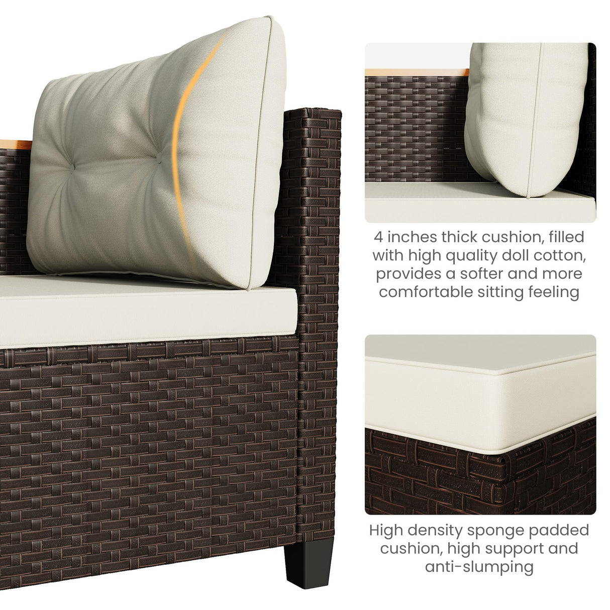 Green4ever 3-Piece Outdoor Patio Furniture Set, All-Weather PE Rattan Patio Sofa with Storage Table, L Shaped Outdoor Couch with Cushions, Small Patio Sectional for Balcony Garden, Beige Green4ever