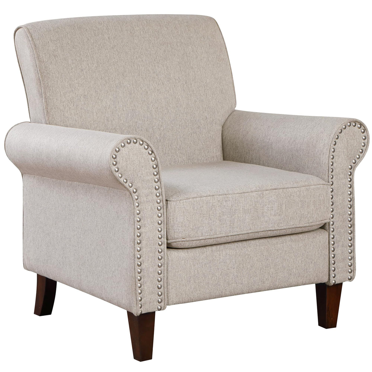 Prilinex Upholstered Living Room Chair Set of 2 - Large Comfy Fabric Accent Chair Single Sofa with Cushion, Rolled Armrest & Nailhead Trim, Mid Century Farmhouse Armchair for Bedroom, Office, Beige Prilinex