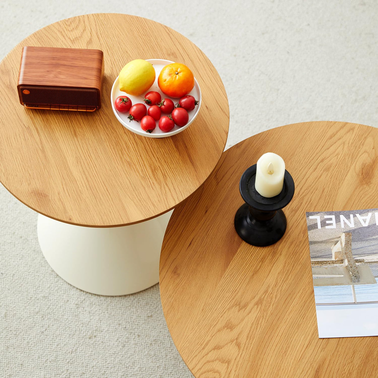 ZYLTHORN Nesting Coffee Table Set of 2 Coffee Table Sets Wooden Coffee Table with Carbon Steel Base Round Coffee Tables for Living Room, Bedroom, Office ZYLTHORN