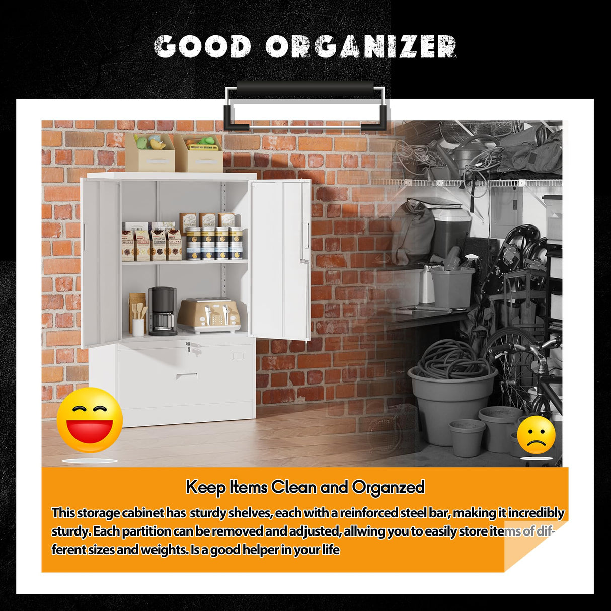 Greenvelly Metal Storage Cabinet with Drawer, 51” White Lateral File Cabinet with Doors and Shelves, Steel Metal Filing Lockers for Home Office Hanging Files Letter/Legal/F4/A4 Size Greenvelly