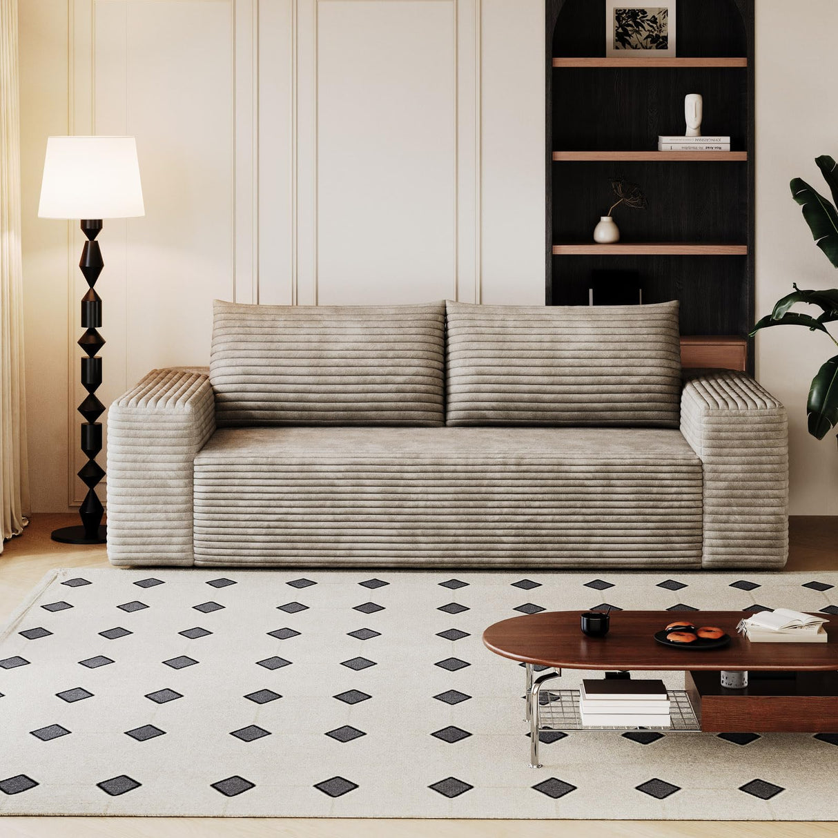 63" Cloud Loveseat Sofa - Boneless Deep Seat 2-Seater, No Assembly Foam Floor Couch, Plush Corduroy Fabric, Modern Living Room Sofa for Small Space Apartment, Bedroom, Office (Camel, 63") Klwenas Maec