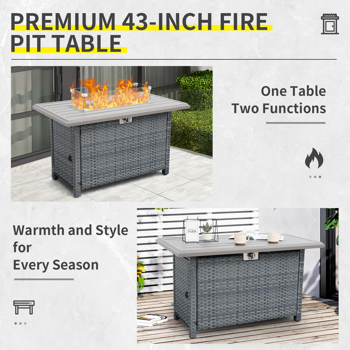 Lviden 7 Piece Wicker Patio Furniture Sets Outdoor Conversation Set, PE Rattan Sectional Sofa Couch with Fire Pit Table and Non-Slip Grey Cushions, Furniture Covers Included Lviden