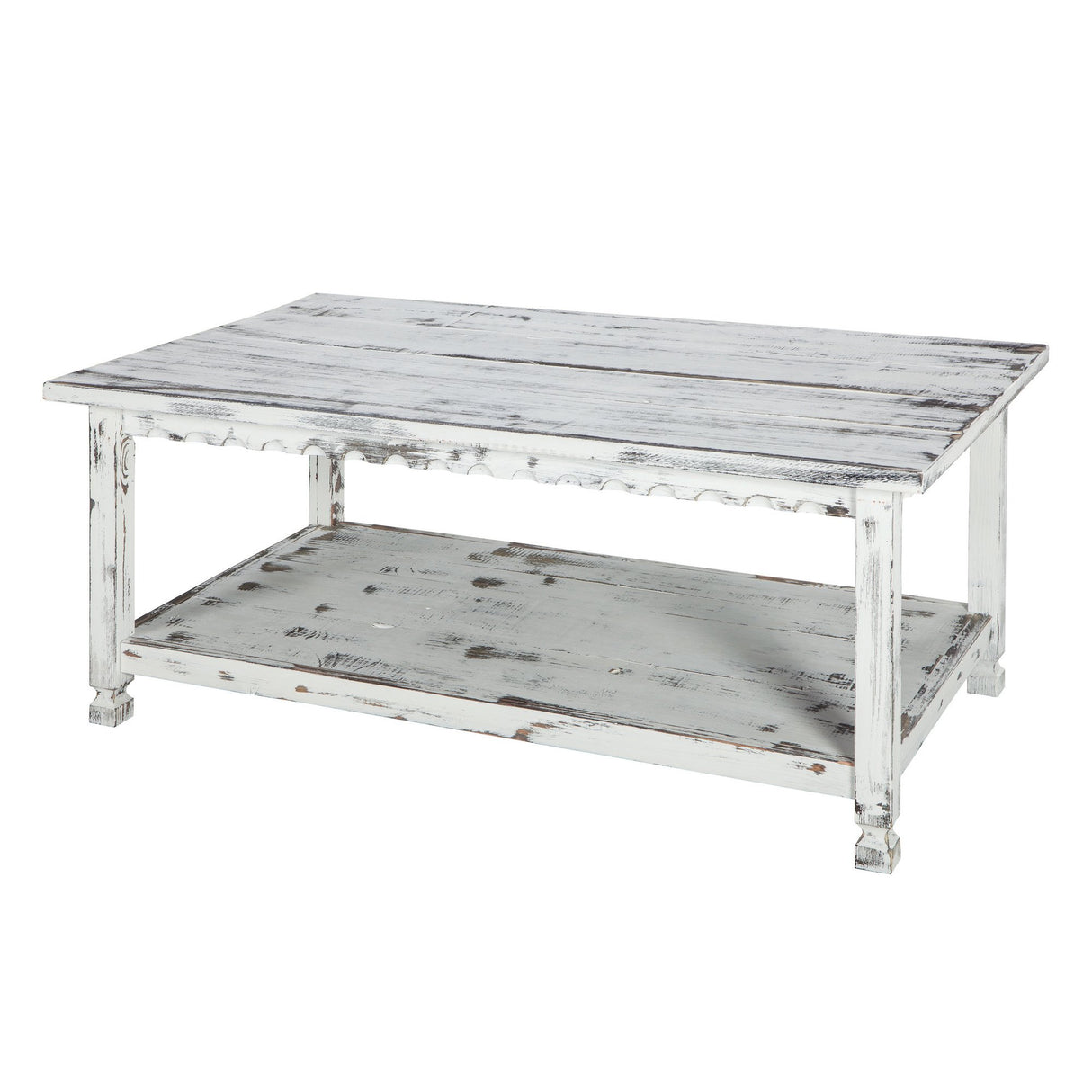 Rustic Rectangluar Coffee Table with 1 Shelf, White Antique Alaterre Furniture
