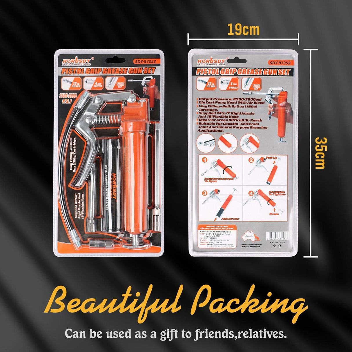 HORUSDY Mini Pistol Grip Grease Gun, with 3 OZ. Grease & Coupler (2900 PSI) HORUSDY