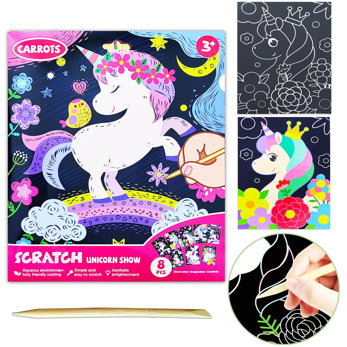 JUNQIU Scratch Art for Kids, Unicorns Black Rainbow Scratch Art Paper Set-Arts and Crafts & Supplies, DIY Activity & Party Games, Gifts for Toddlers, Girls & Boys Ages 3, 4, 5, 6, 7, 8 JUNQIU US