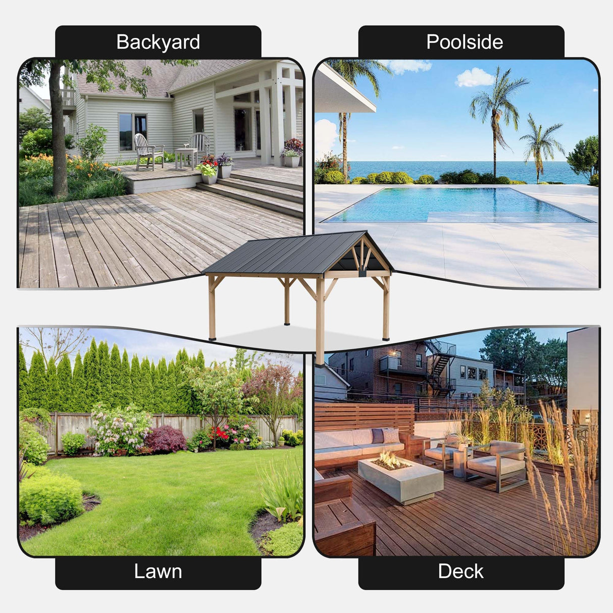 Yardsight Wood Gazebo 11' x 13', Hardtop Wooden Cedar Gazebo with Galvanized Steel Roof, Permanent Outdoor Pavilion for Garden, Patio, Deck, Backyard, Lawn. Yardsight