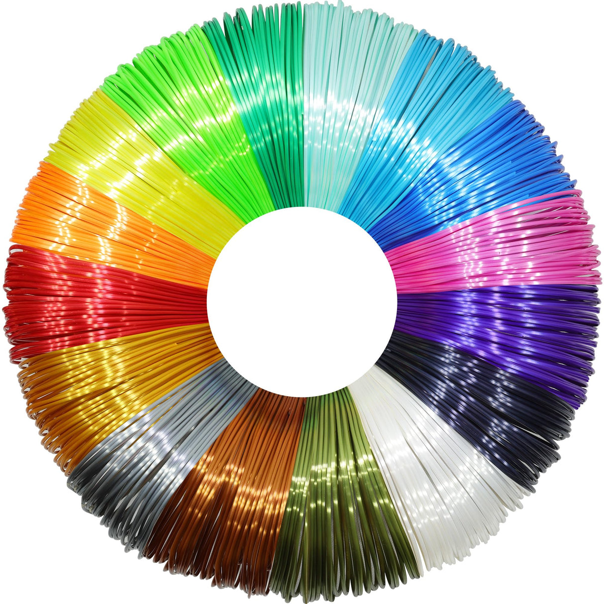 MIKA3D 16 Colors Silk Shiny PLA Filament Sample Pack, Each Color 4 Meter Length, Total 64m Silk Shiny PLA 3D Printer 3D Pen Material Refill Sample Pack MIKA3D