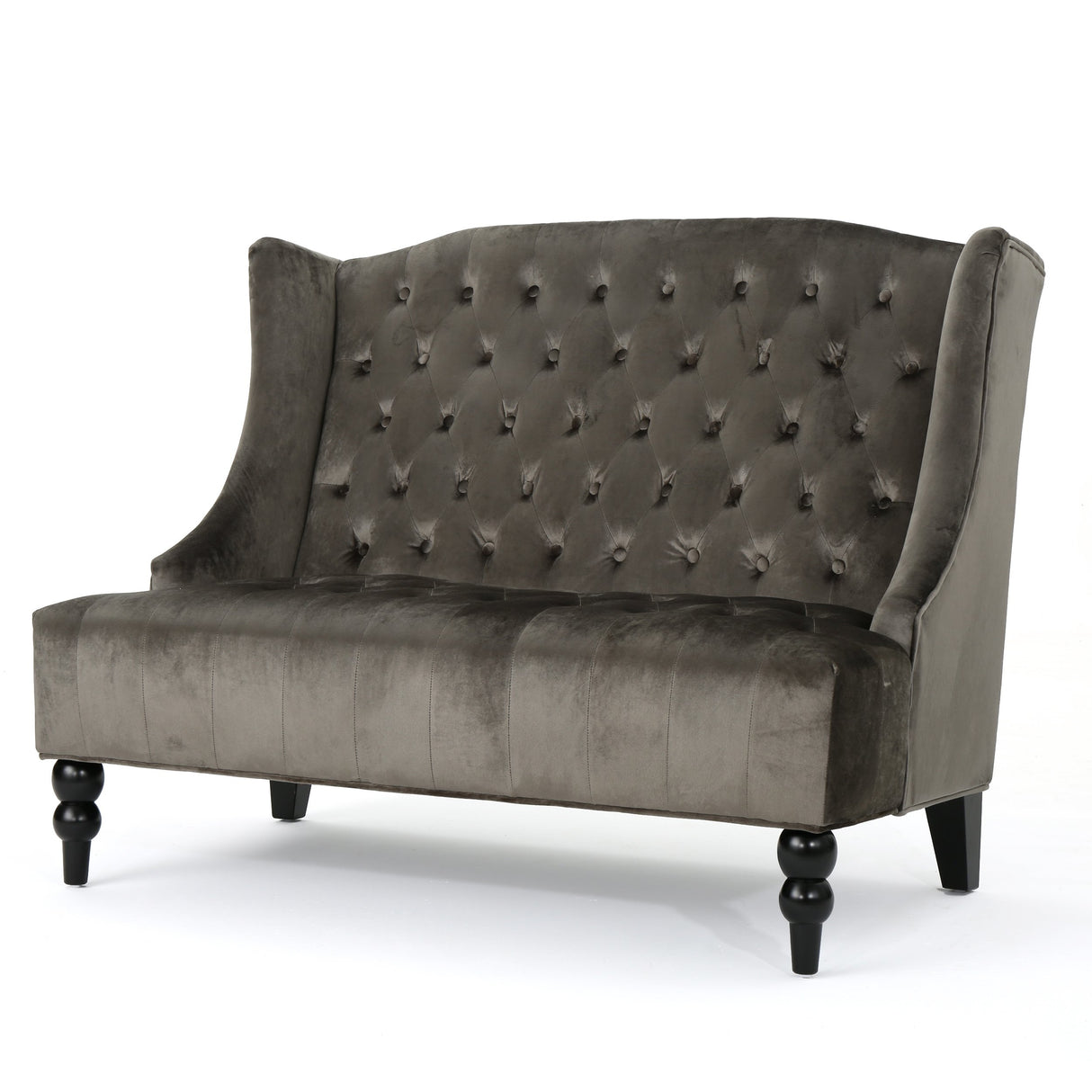 Modern Tufted Velvet Wingback Loveseat, Tufted Velvet 2 Seat Couch Sofas with High Back Thick Padded Cushioned Seats for Living Room, Victorian Style, Grey Merax