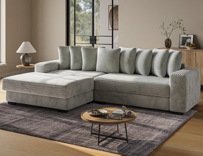 ohllob 110" Modular Sectional Sofa, L Shaped Couch with Chaise Lounge, Fluffy Corduroy Cloud Couch with Deep Seat for Living Room (Light Grey)