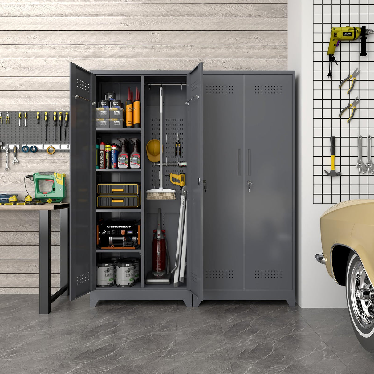 STEELIST 73" H Utility Storage Cabinet, Tall Cabinet with Doors and Shelves, File Cabinet with Pegboard, Heavy Duty Garage Storage Cabinets for Home Office, School, Basement, Gym STEELIST