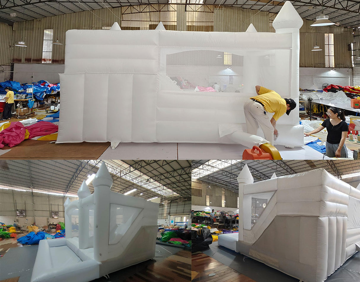White Bounce House with Slide& Ball Pit for Adults,Commercial PVC 15FT Large Inflatable Bounce House Castle Outdoor with 950W Powerul Blower,Wedding Birthday Party Decorations 15x15x10FT awesmflate
