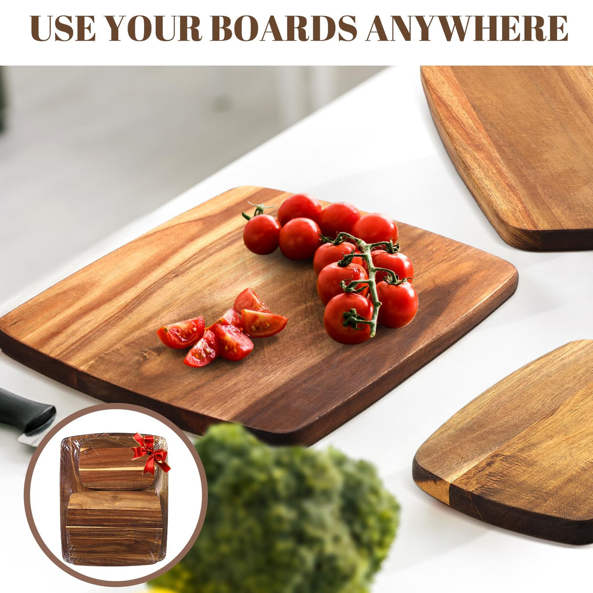GlikCeil 12 Pcs Thick Acacia Wood Cutting Boards for Kitchen Reversible Wooden Chopping Board Set Double Sided Charcuterie Boards for Meat Cheese Meal, 14 x 11 Inches, 10 x 8 Inches, 8 x 5.5 Inches GlikCeil