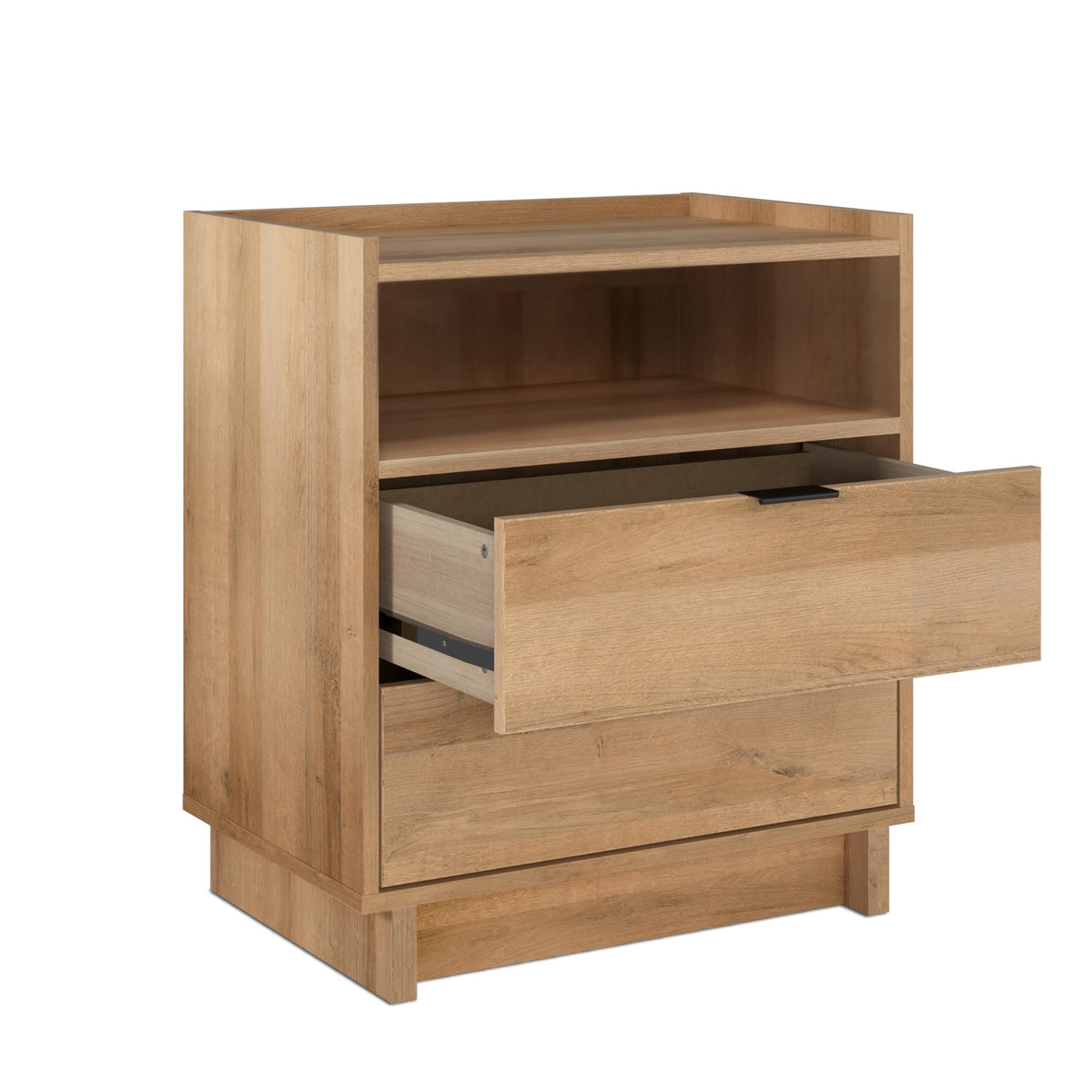 Prepac Simply Modern Nightstand Bedside Table, Natural Oak Nightstand for Bedroom, End Table with 2 Drawers and Open Shelf 23.75" W x 26.75" H x 16" D Prepac