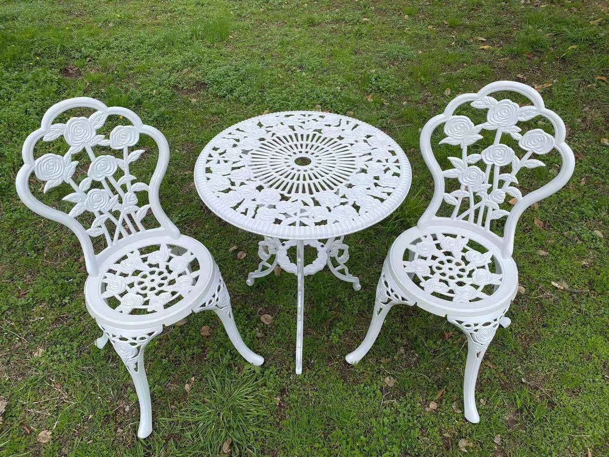 C/G 3 Piece Bistro Set,Outdoor Patio Set,Anti-Rust Cast Aluminum Bistro Table Set for Park Yard Front Porch Furniture(White) C/G